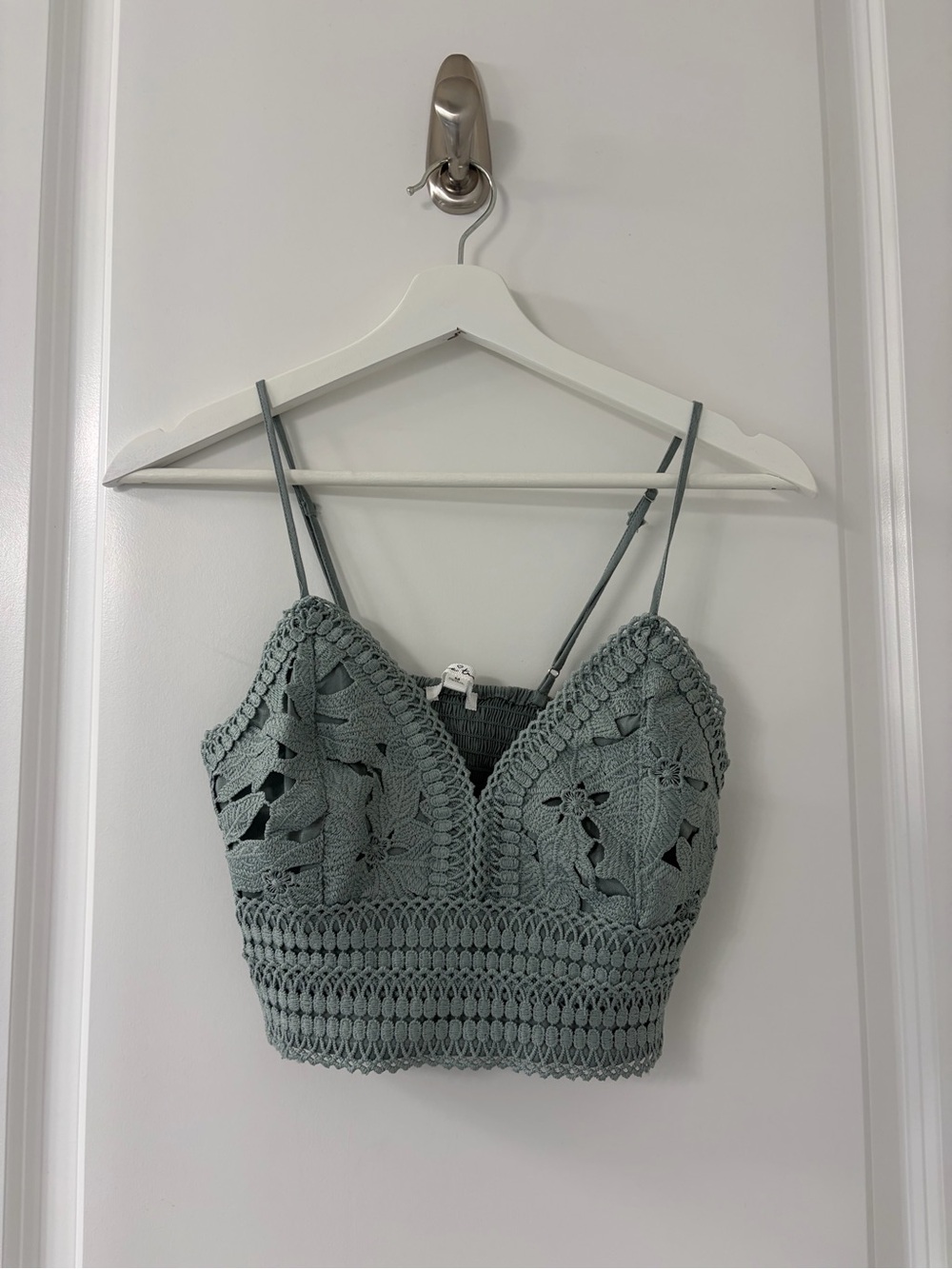 Crochet V-Neck Bralette Crop Top - Sage Green